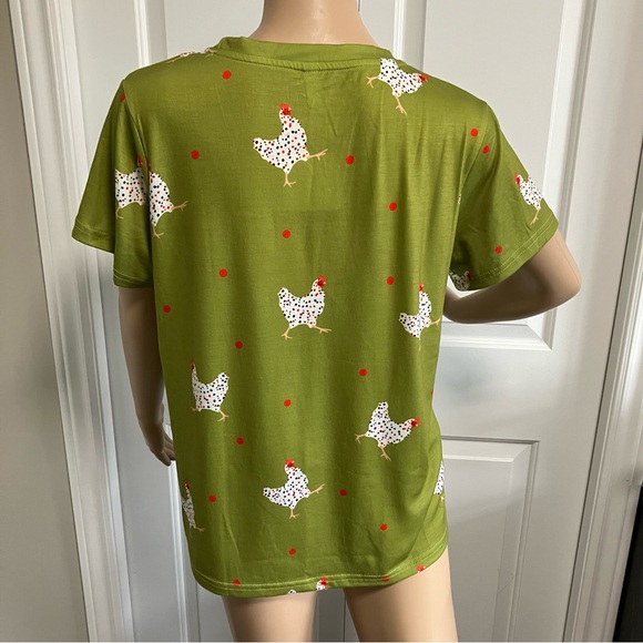 NWT | Pixie Lady | Green tshirt with roosters prints - Picture 2 of 7